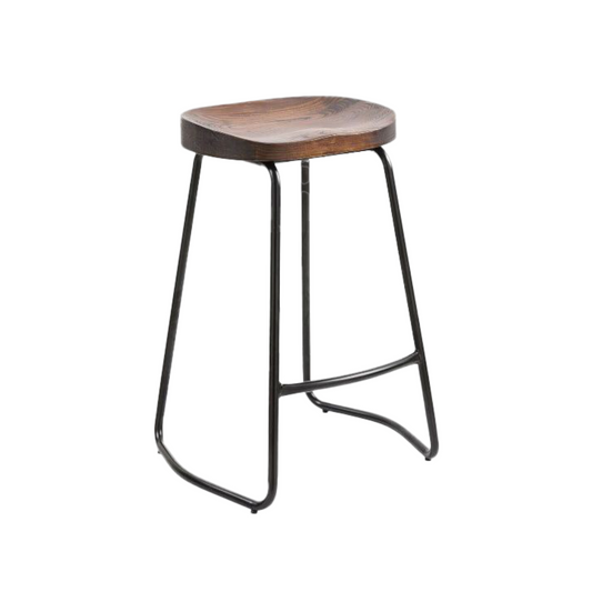 Bar Chair with Wooden Seat – Backless Industrial Style